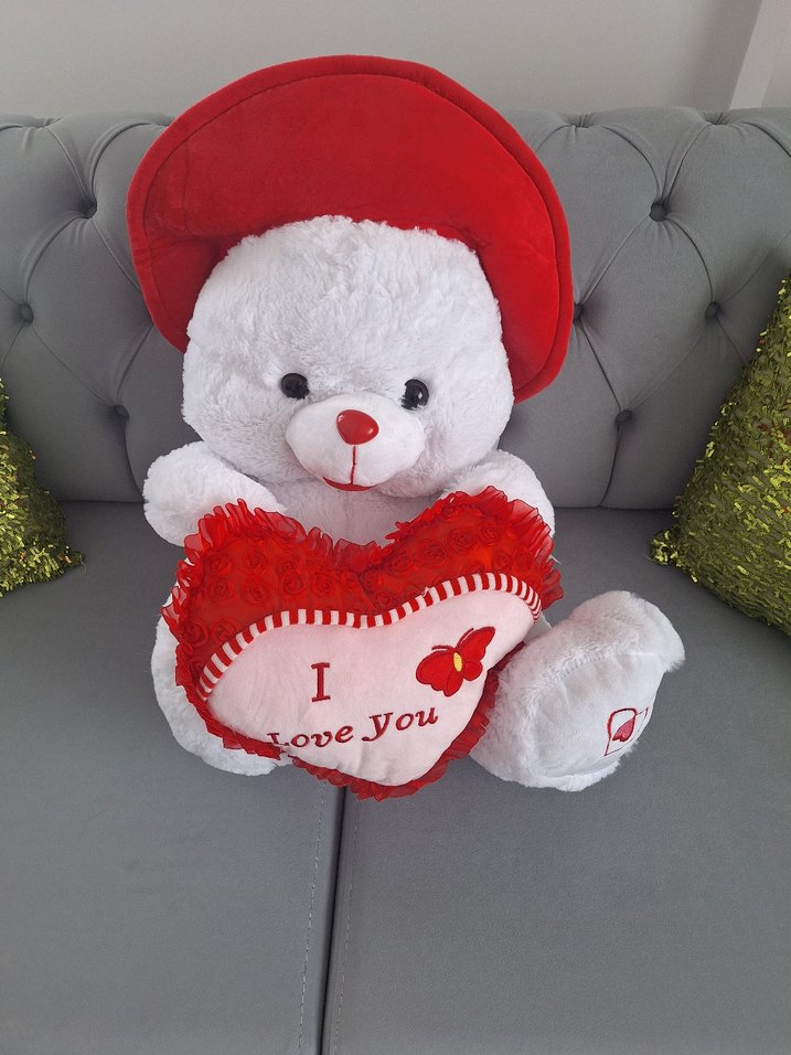 Kırmızı Şapkalı Beyaz Peluş Ayı - Görsel 2