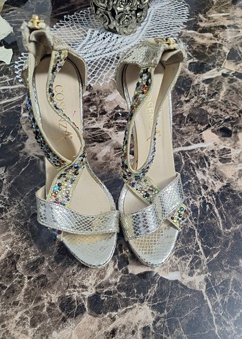 Yılan Desenli Payetli Stiletto Topuklu Ayakkabı - Görsel 4