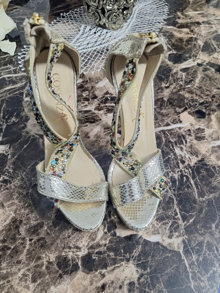 Yılan Desenli Payetli Stiletto Topuklu Ayakkabı - Görsel 4