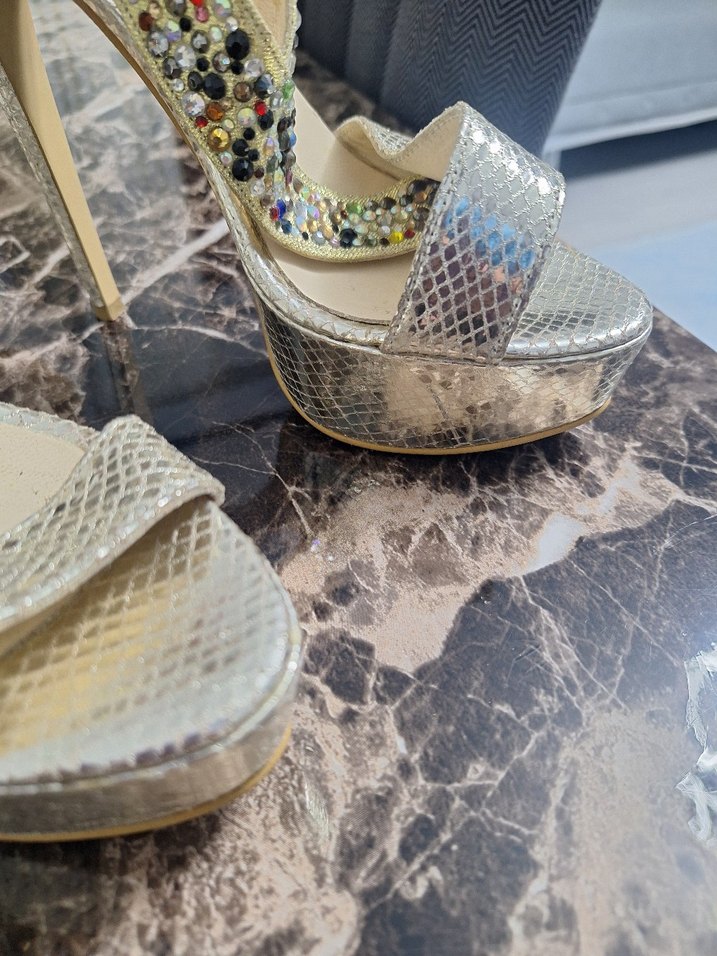 Yılan Desenli Payetli Stiletto Topuklu Ayakkabı - Görsel 5