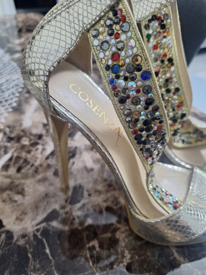 Yılan Desenli Payetli Stiletto Topuklu Ayakkabı - Görsel 2