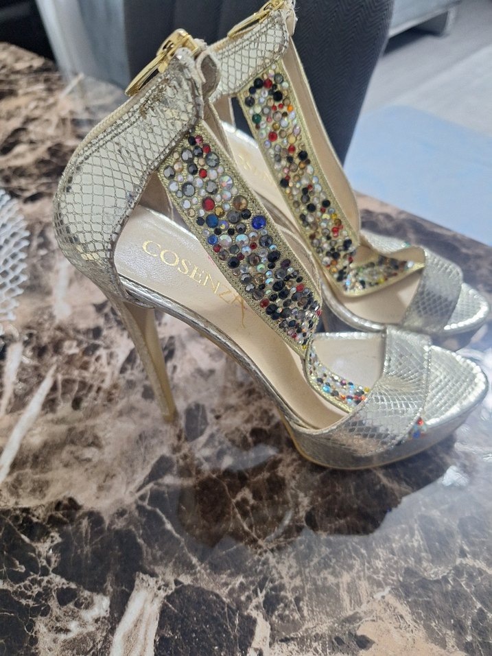 Yılan Desenli Payetli Stiletto Topuklu Ayakkabı - Görsel 3