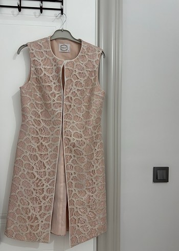 Dantel İşlemeli Bej Uzun Kadın yelek - Görsel 2