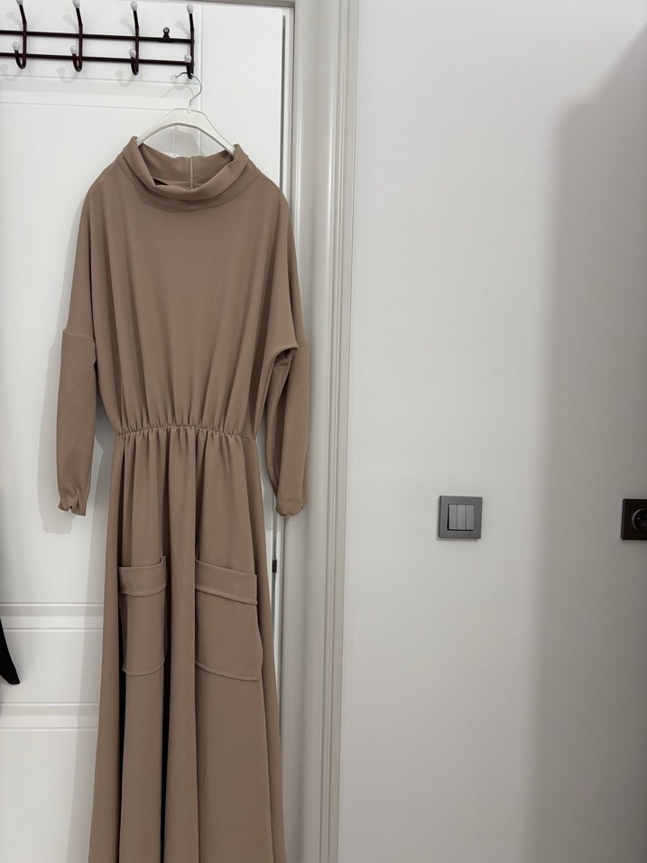 Bej Uzun Kollu Salaş Elbise - Görsel 2