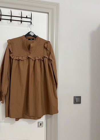 Kadın hardal Keten Fırfırlı Uzun Tunik - Görsel 2