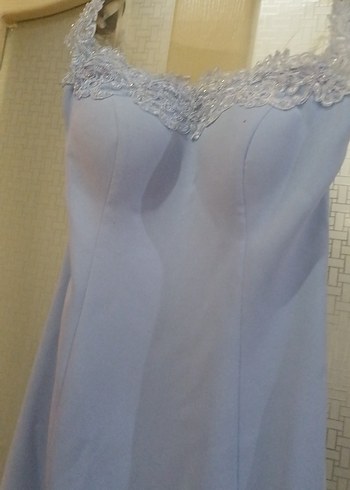 Mavi Drapeli V Yakalı Uzun Kadın Elbise - Görsel 7