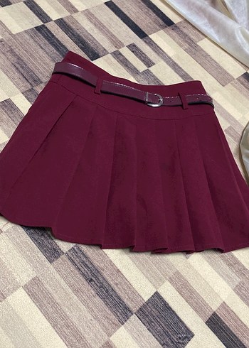 36 Beden Bordo Pilili Mini Etek