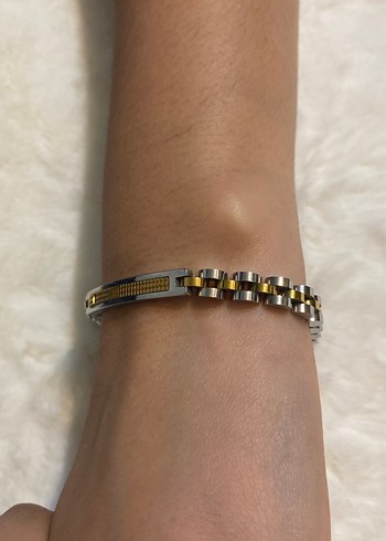 Zincir Detaylı Altın Renk unisex Bileklik - Görsel 3