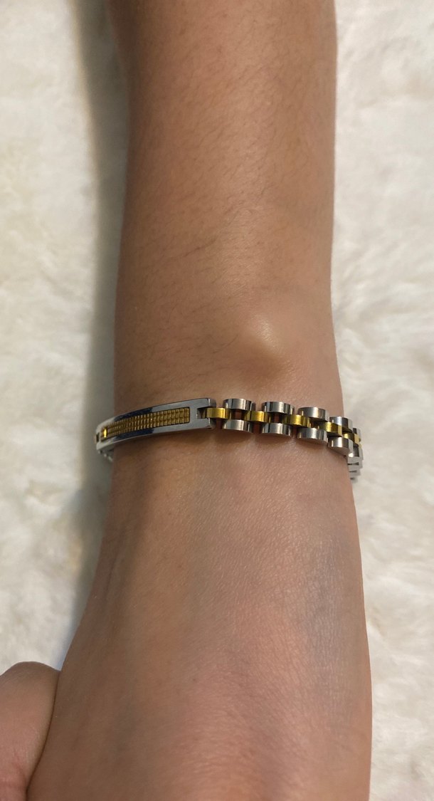 Zincir Detaylı Altın Renk unisex Bileklik - Görsel 3