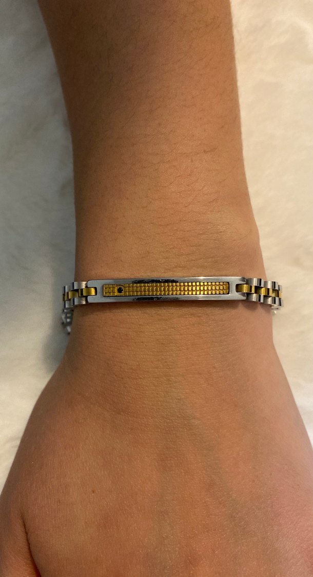 Zincir Detaylı Altın Renk unisex Bileklik - Görsel 2