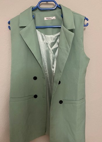 Diğer Düğmeli Yeşil Kolsuz Midi Blazer