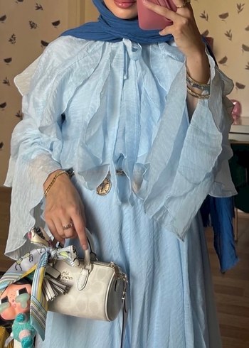 Mavi Keten Bohem Uzun Elbise - Görsel 3