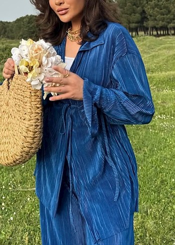 Mavi Pilili Salaş Uzun Kadın Takım - Görsel 2