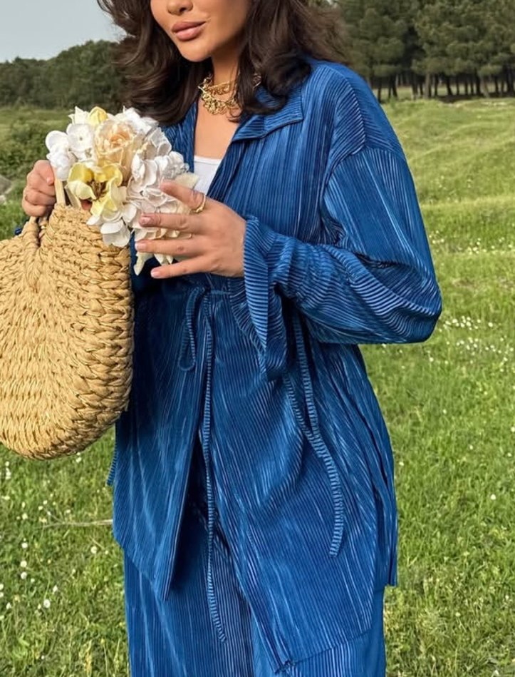 Mavi Pilili Salaş Uzun Kadın Takım - Görsel 2