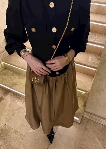 Kemerli Camel Uzun Kadın Elbise - Görsel 3