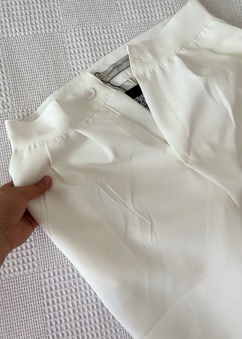 Beyaz Midi Kumaş Kadın Pantolon - Görsel 2