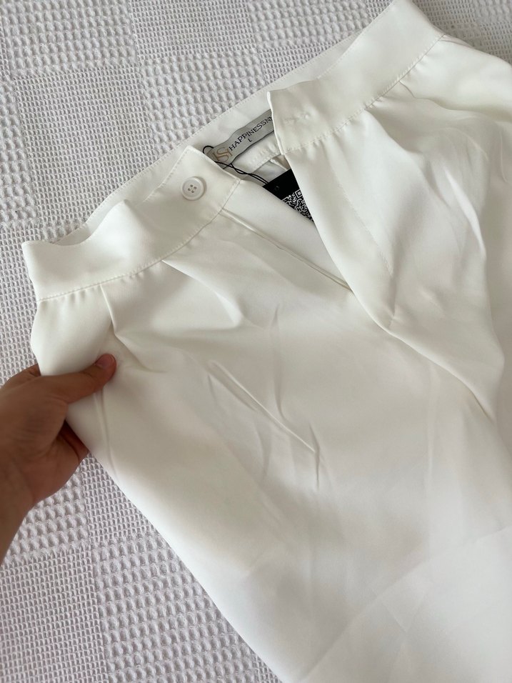 Beyaz Midi Kumaş Kadın Pantolon - Görsel 2