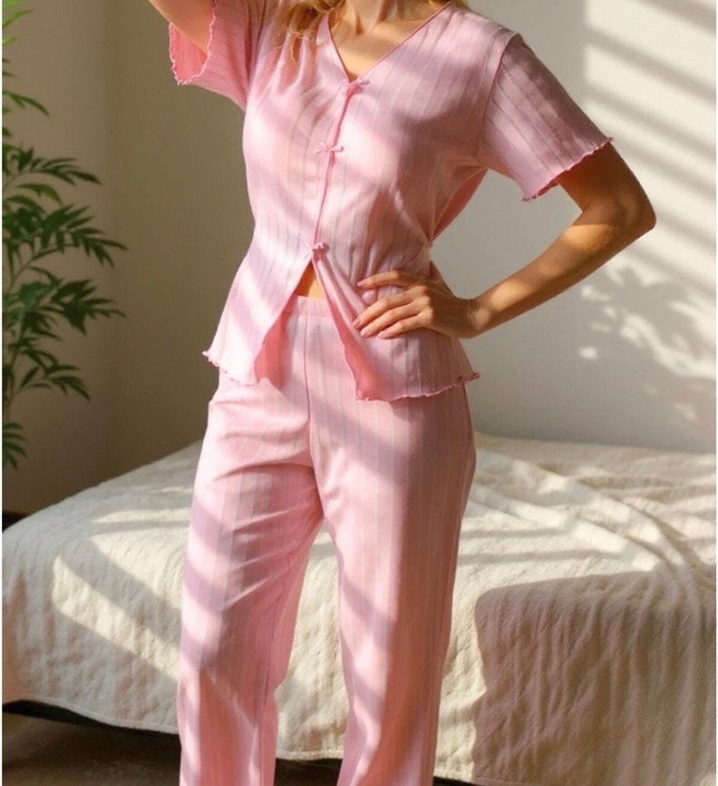 Pembe Midi Kadın Pijama Takımı - Görsel 2