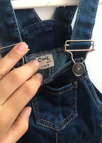 Civil Kız çocuk için Koyu Mavi Denim Askılı Tulum
