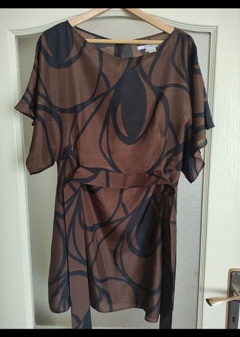 Zara Zara Kahverengi Kuşaklı Mini Elbise %100 silk