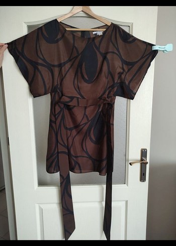 Zara Kahverengi Kuşaklı Mini Elbise %100 silk