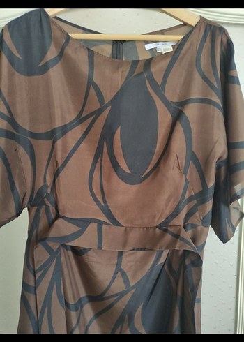 l Beden Zara Kahverengi Kuşaklı Mini Elbise %100 silk