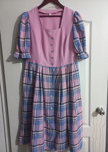Düğmeli Midi Pembe Kadın Elbise Vintagedir