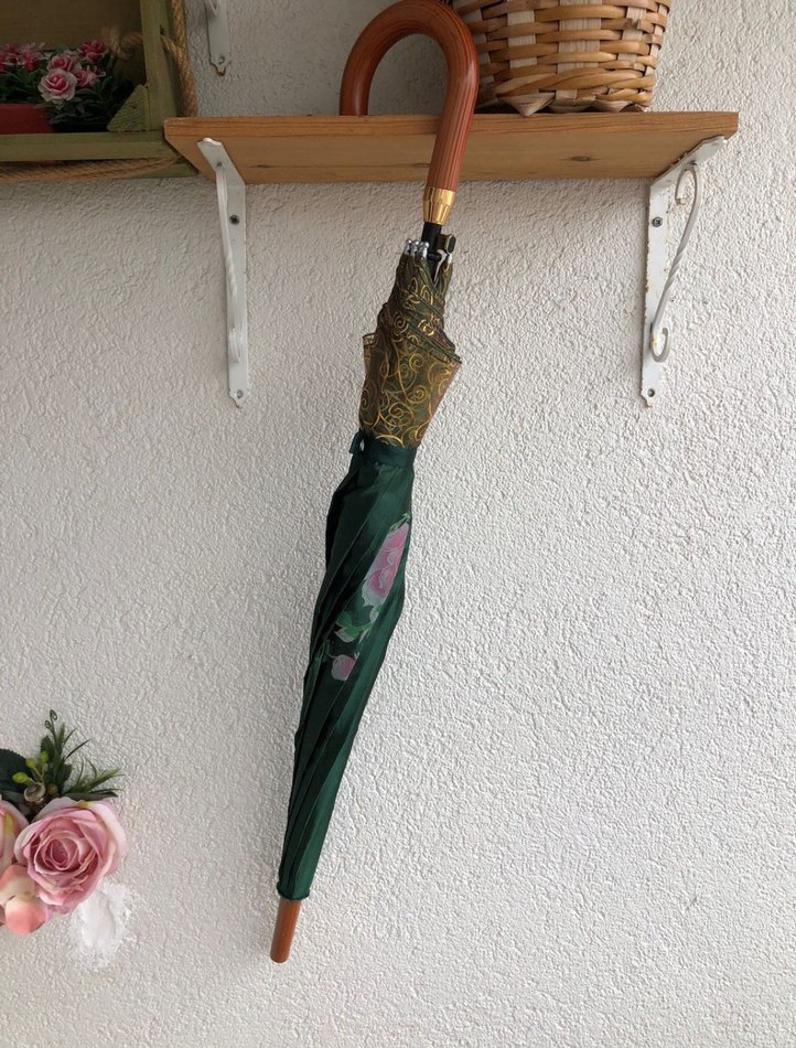 Vintage Klasik Yeşil Kadın Şemsiye - Görsel 2