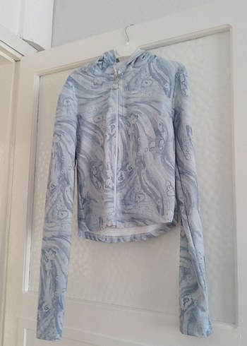 Kadın Mavi Batik Desenli Denim Ceket