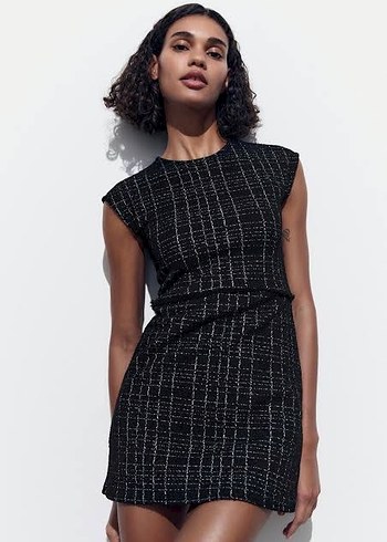 Çizgili Siyah Mini Elbise - Görsel 2