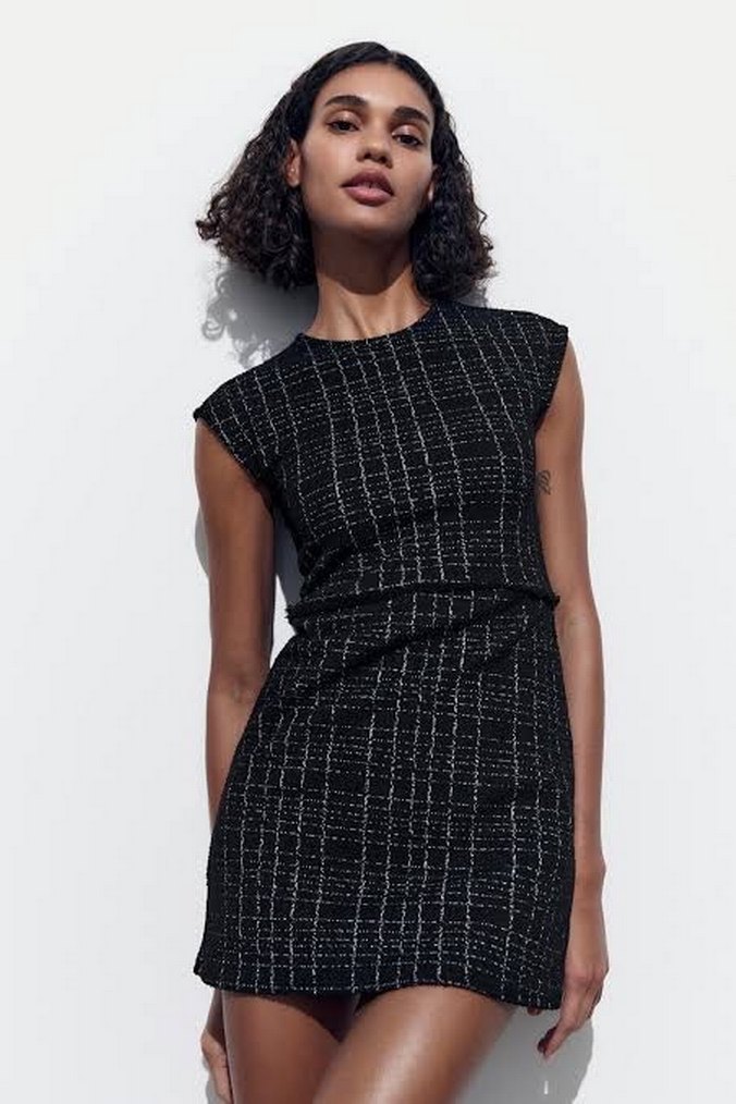 Çizgili Siyah Mini Elbise - Görsel 2