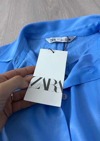 s Beden mavi Renk Mavi Mini Saten Uzun Kollu Elbise