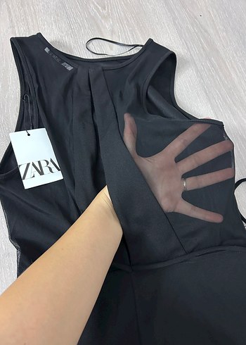 Siyah Kemerli Midi Kolsuz Elbise - Görsel 4