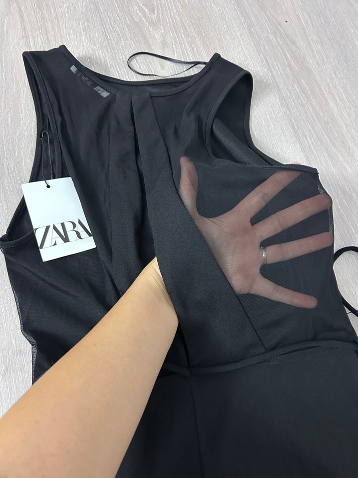 Siyah Kemerli Midi Kolsuz Elbise - Görsel 4