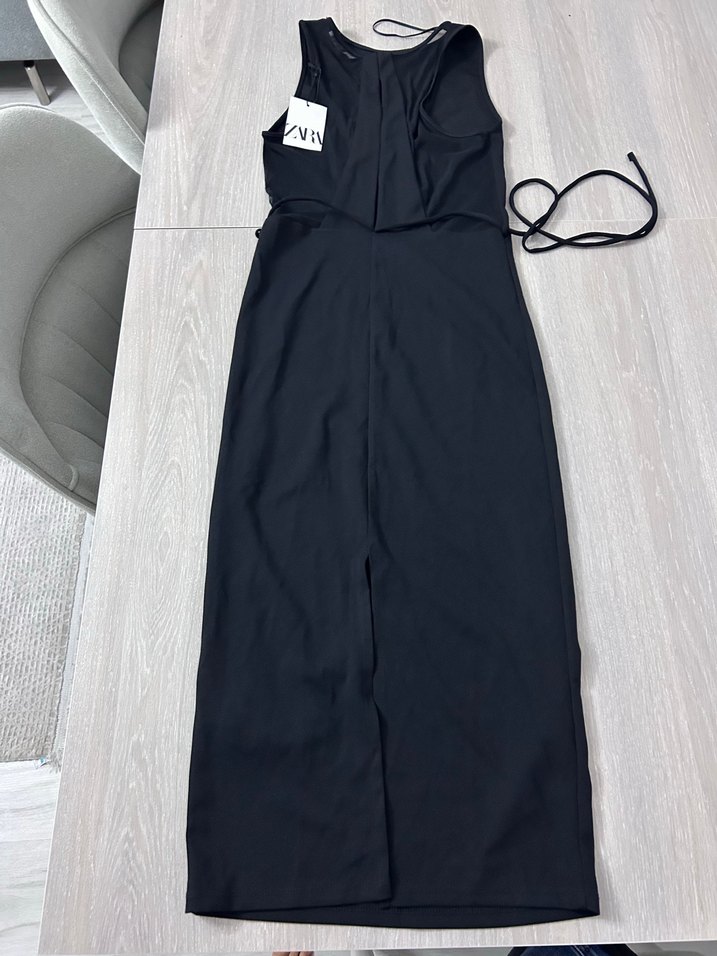 Siyah Kemerli Midi Kolsuz Elbise - Görsel 3