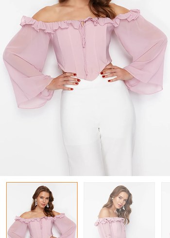 Pembe Mini Kayık Yaka Kadın Bluz