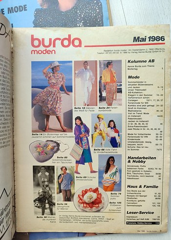  Burda Moden Dergileri - Festliche Mode, Leder ve Ferienmode 1986