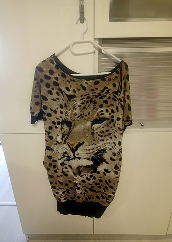 Kahverengi Leopar Desenli Tunik