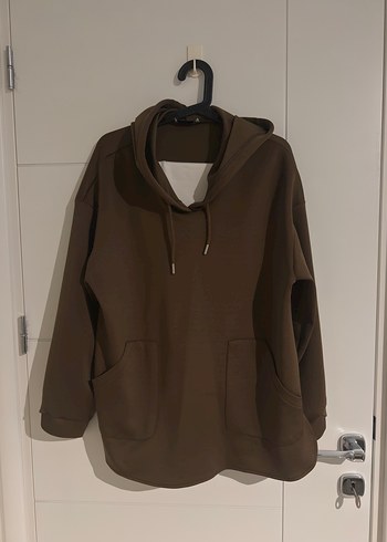 Kahverengi Kapüşonlu Rahat Sweatshirt