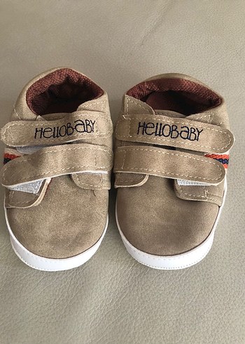 17 Beden Bej Erkek Bebek İlk Adım Ayakkabısı Velcro