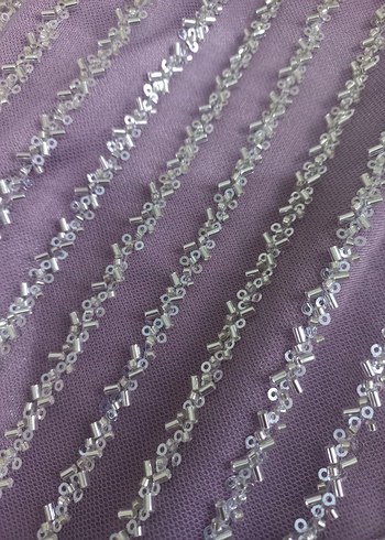 Uzun Kollu Mor Pilili Abiye Elbise - Görsel 7