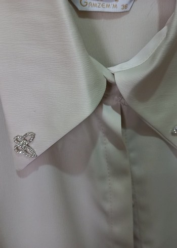 Bej Düğmeli Uzun Kollu Kadın Gömlek - Görsel 5