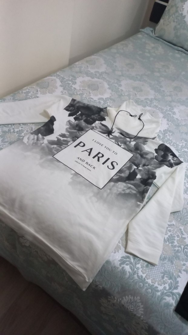 Paris Baskılı Uzun Kollu Kadın Tişört - Görsel 5