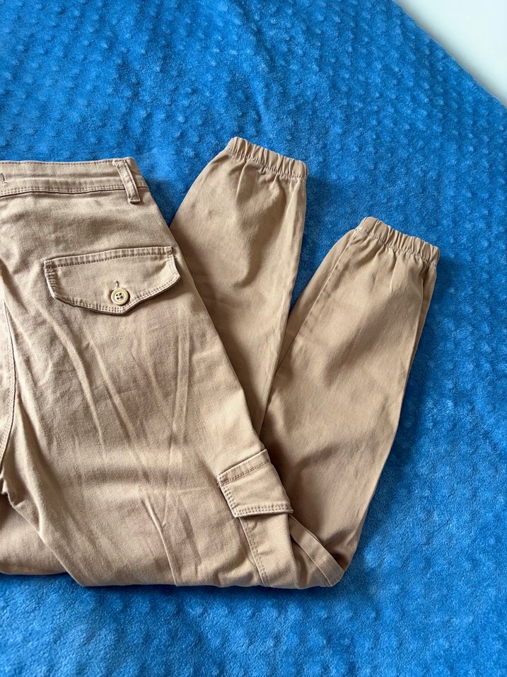 Kadın Bej Loose Fit Pamuklu Kargo Pantolon - Görsel 2