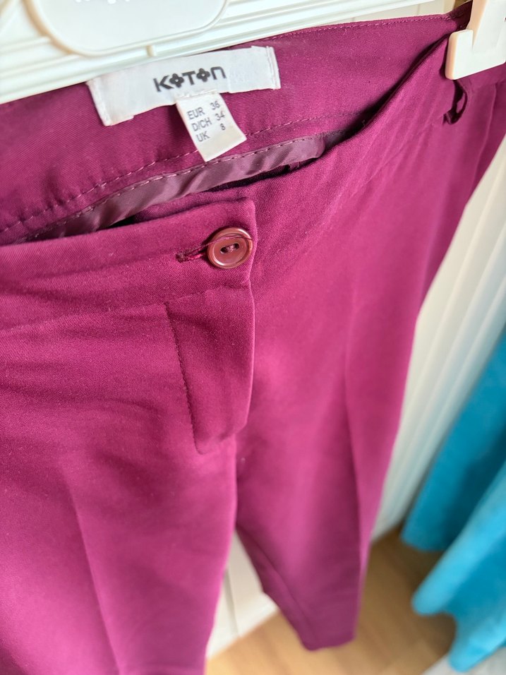 Bordo Midi Kadın Kumaş Pantolon - Görsel 2