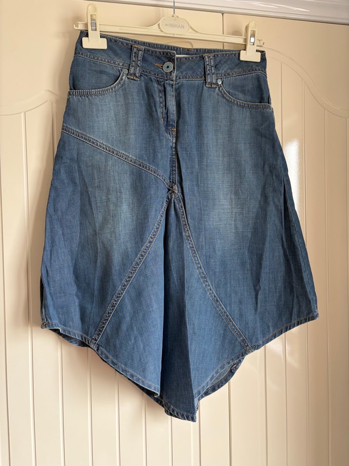 Kadın Mavi Kot Şort - Bol Kesim - Görsel 2