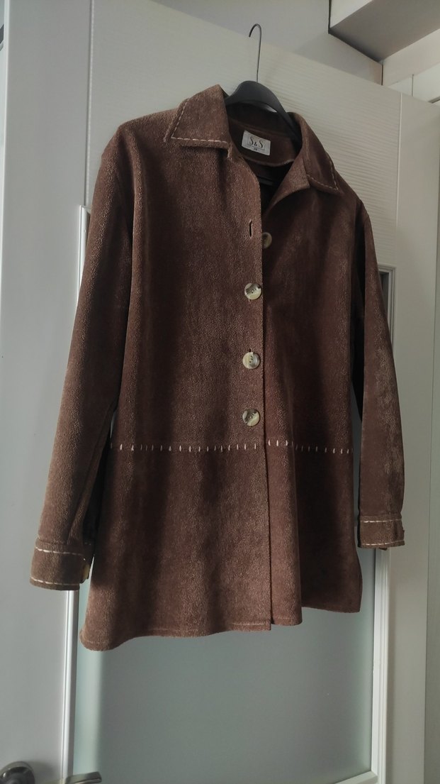 Düğmeli Kahverengi Süet Midi Kadın Kaban - Görsel 2