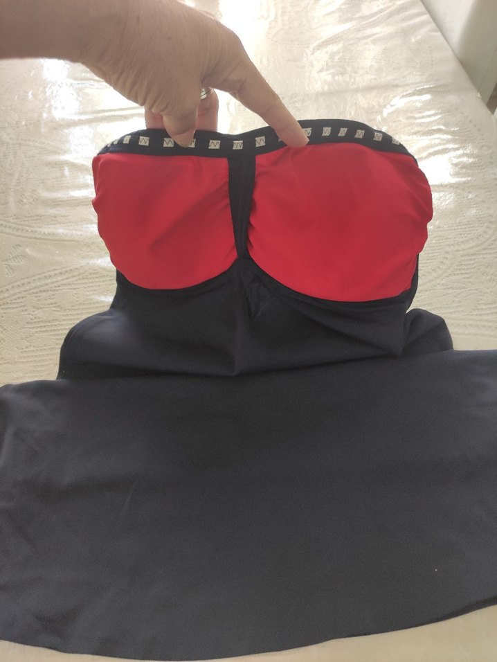 Kırmızı Siyah Drapeli Midi Kadın Mayo - Görsel 5