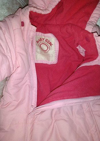 Kapüşonlu, Kürk Detaylı Pembe Bebek astronot mont - Görsel 3