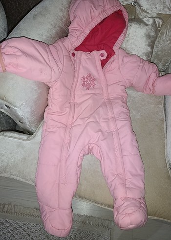 Kapüşonlu, Kürk Detaylı Pembe Bebek astronot mont - Görsel 2